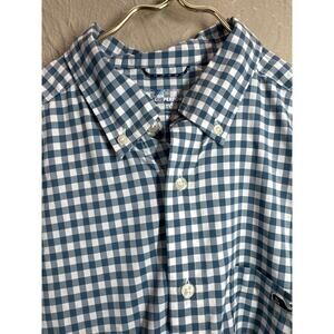 Vineyard Vines Shirt Men Blue Green White Plaid On The Go OTG Performance Medium